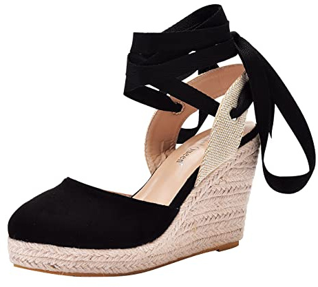 Sandali Donna Zeppa Tacco Alto Estive Espadrillas Comode Casual con Plateau E Zeppa Tacco a Zeppa E Chiusura a Fibbia con Punta Chiusa Sandali con Lacci Slingback per Il Tempo Libero, Scarpe Estive