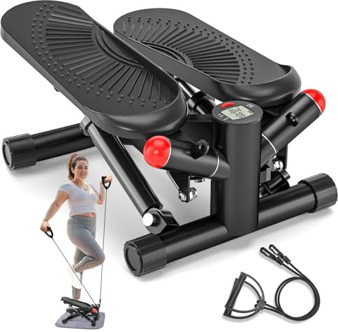 Mini Stepper für Zuhause mit Power Ropes, Höhenverstellbar Up-Down Swing Stepper mit LCD-Monitor, Hometrainer für Anfänger & Fitness Trainingsgerät 150kg Bein/Arm Trainer Home Fitness Exercise