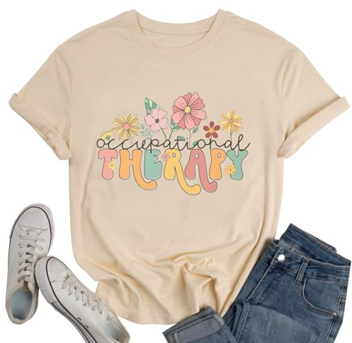 Women Occupational Therapy Shirt OT Month Occupational Therapist Tees Mental Health Awareness Top Blouse-Beige M