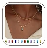 FIOROYAL 14K Gold Plated Birthstone Necklace for Women Girls,Layered Gold Necklace Stack,Dainty Cubic Zirconia Pendant Necklace,Diamond Necklaces Birthstone for March Birthday Gifts Jewellery