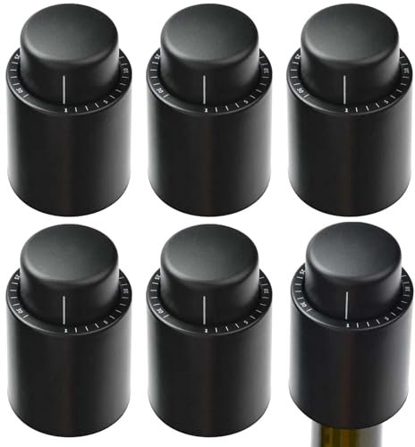 GBKDQQ Tappo per Vino Sottovuoto: 6 Pezzi Tappi Riutilizzabili per Vino, Tappo Antifuga per Bottiglie di Vino, per Casa, Cucina, Bar (Nero)