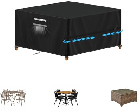 SIMPHAUS Funda para Muebles de Jardín,Fundas Mesa Jardin Exterior Impermeable Cubierta para Muebles de Jardin con Salidas de Aire,Anti UV,Tela Oxford 420D Cubre Muebles Jardin Rectangular 125x125x74cm
