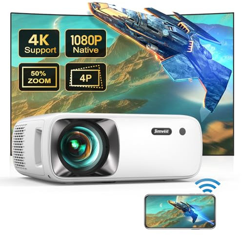 Videoprojecteur 4K 30000L 4D/4P Keystone/E-Focus Retroprojecteur Jimveo Projecteur Video Full HD 1080P Vidéoprojecteur 4K Supporté WiFi6 Bluetooth 50% Zoom 400'' Home Cinéma pour iOS Android Windows