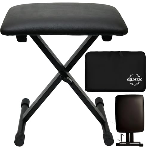GSLDSBZC Adjustable Keyboard Bench with Extra-Thick Seat & Carrying Bag, Folding Piano Stool for Adults/Kids, Portable Height Adjustable Organ Stool, Heavy-Duty 400lbs Capacity Non-Slip Feet - Black