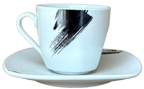 Omniacasa Servicio de tazas de café de 12 piezas para 6 personas, pintado en color blanco y negro, diseño moderno de porcelana resistente, lavables en lavavajillas y aptas para microondas.