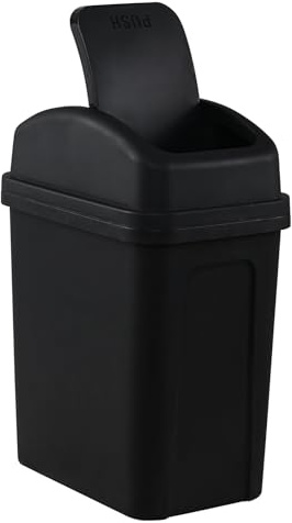 Minekkyes Cubo de basura de plástico de 7 litros con tapa oscilante, cubo de basura negro con tapa oscilante, 1 paquete