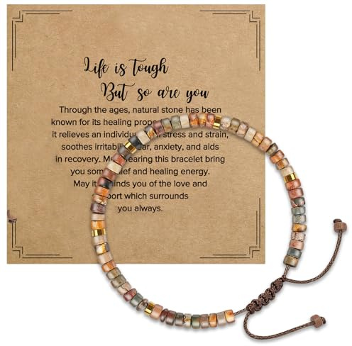 Azushwer Beaded Bracelets for Women, Healing Bracelets for Women Inspirational Gifts Anxiety Bracelet for Womens Yoga Meditation Birthday Gifts Inspirational Cards Life is Tough But So are You