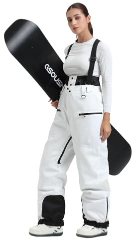 GSOU SNOW Donna Pantaloni da Sci Baggy Pantaloni da Snowboard Larghi Salopette da Sci Pantaloni da Neve con Bretelle - Multitasche Impermeabile Antivento Traspirante Isolato Calda