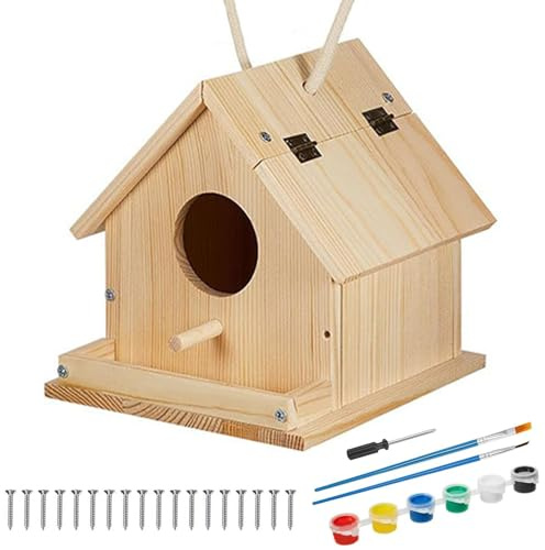 XJKLBYQ Kit de la casa de pájaros para niños, casa de pájaros de Bricolaje de Madera para Pintar y Construir, con Cepillo, Destornillador, Pintura para Edades de 3+