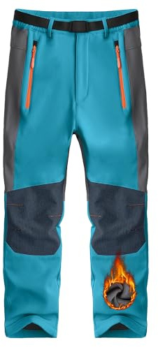Children's Softshell Fleece Trousers Waterproof Windproof & Warm Snow Joggers Ski Sweatpants Hiking & Mountaineering Pants Kids' Functional Trousers with Zipper Pockets.Blue 01 8-9Y