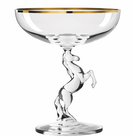 RITZENHOFF 9011002 Copa de champán de 200 ml, serie Reitkristall – con borde dorado y tallo en forma de caballo ascendente – Fabricado en Alemania