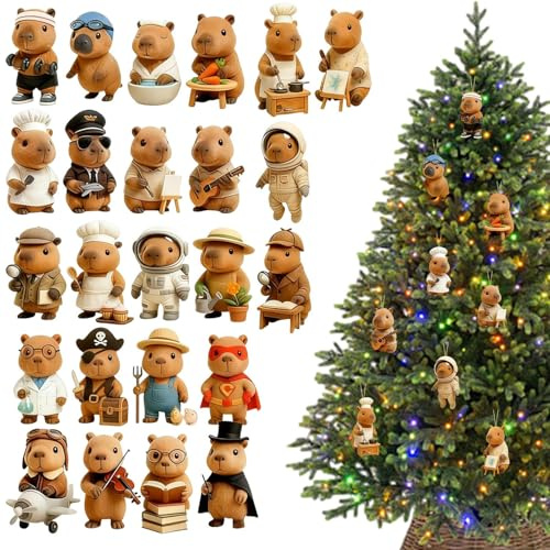 Adventskalender Capybara 2025 – 2D akryl djurdekoration, juldekoration med 24 dagars nedräkningskalender, festlig Capybara hänge med färgglad dagsmarkering | användning av