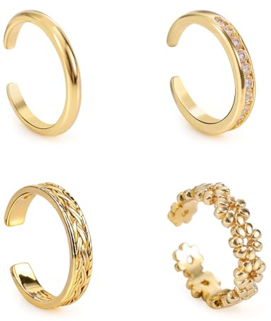 Mikovivi 4pcs Gold-Tone Toe Rings Set, 4 Styles Chic Delicate Versatile | Open Back Toe Rings Summer Beach Foot Jewelry Set for Women