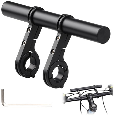 20cm Extensor de Manillar de Bicicleta con Abrazadera Doble, Bicicleta Soporte de Extensión para 25,4–31,8 mm, Extensión Multifunción de Manillar en Aleación de Aluminio, para GPS Teléfono Velocímetro
