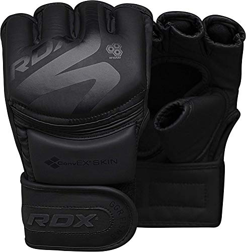 RDX MMA Handschuhe Schwarz Profi Training, Maya Hide Leder, Grappling Sparring Kampfsport Kickboxen Gepolstert Gloves, Muay Thai Sandsack Boxsack Pratzen Punchinghandschuhe, Männer Herren - L Size
