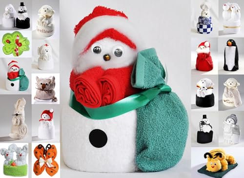 Frottier Geschenk Set viele Modelle Handarbeit Origami Gästetuch Handtuch Waschhandschuh, Motiv/Art:Weihnachtsmann mit Sack