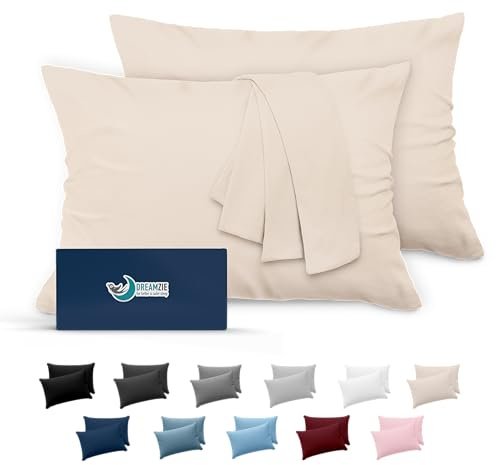 Dreamzie Fundas de Almohada (Juego de 2) - para Las Almohadas 40 x 70 cm, Beige, Microfibra (100% Poliéster) - Fundas de Cojines de Calidad con una Suavidad Incomparable