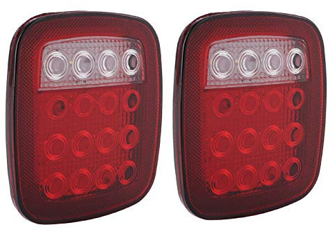 Qiilu Feu arrière feu stop, 16LED feu de recul bicolore rouge blanc feu de position latéral LED de forme carrée feux arrière arrière feux de remorque adaptés pour JK TJ