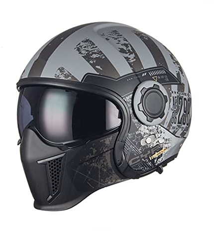 Casque Moto Jet, Vintage 3/4 Casque Moto avec Visière pour Scooter Chopper, ECE Homologué Casque de Moto Demi-Jet Homme et Femme, Coque ABS/Couche Tampon EPS A,XXL=63-64CM