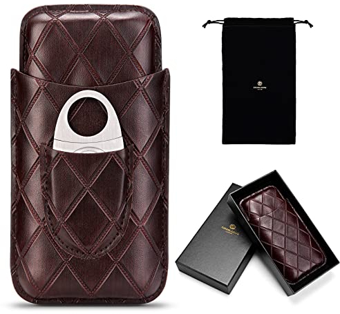 CIGARLOONG Cigar Case Leather Cigar Travel Humidor Hold 3 Tube with Cigar Cutter(Color:Coffee)