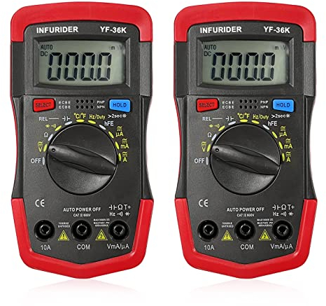Multimètre Automatique Numérique Testeur Electrique, INFURIDER YF-36K Voltmètre 4000 Counts Avomètre Les Mesures Tension, Courant, Ohm, Continuité, Résistance, Températurepour DMM Électrique【2 PCS】