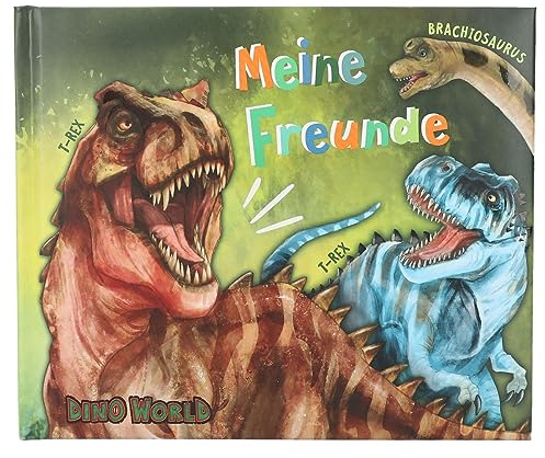 Depesche 12401 Dino World - Freundebuch in Grün mit Dinosaurier-Motiven, Buch mit 108 Seiten und wattiertem Cover