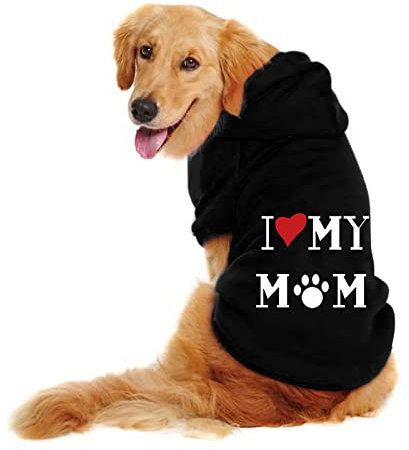 Hundepullover, I Love My Mom T-Shirts FüR Hunde Hundebekleidung Kapuzen Sweatshirt Winterkleidung Große Hunde Knopfdesign Hundepullover Winter Einteiler Weich Haustier Hundepulli (Black, 4XL)