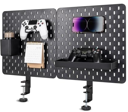 EHO Klemmbare Schreibtisch-Stecktafel, 2 Stück (kombinierte Größe 68,6 x 35,6 cm), Sichtschutz-Trennwand, Schreibtisch-Trennwand, kein Bohren, Schreibtisch-Organizer für Büro, Gaming, Zuhause, Schwarz