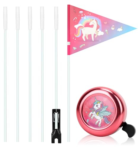 2 Stück Sicherheitswimpel Kinderfahrrad Einhorn Fahrradklingel Kinder Fahrradwimpel Reflektierend Fahrradfahne für Kinderfahrrad Zubehör Mädchen