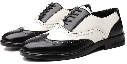 Robe Oxford for homme à lacets richelieu en relief bout d'aile bicolore en cuir végétalien chaussures Oxford talon bloc semelle en caoutchouc antidérapante antidérapante antidérapante(Color:Noir,Size: