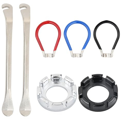 7 Pcs Fahrrad Speichenschlüssel Set, Fahrradspeichen Werkzeug, Größe 10-15 Universal Speichenspanner, Speichenschlüssel Professionelle Felgenausrichtung mit Reifenheber für Fahrrad Motorrad Rad
