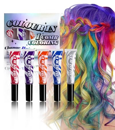 Haarfarbe Temporäre, 5 Farben Haartönungen Haarkreide Auswaschbar Ungiftig, Waschbare Haarmascara,Temporär Haarfarbe Färben für Oktoberfest Fasching Cosplay Party Frauentag Muttertag Geburtstag-SetB