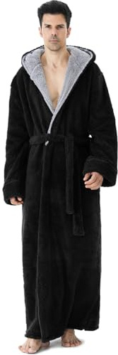 PUTUO Accappatoio Uomo Vestaglia da Inverno: Lunga Accappatoio Pile Caldo con Cappuccio per Uomo - Vestaglia Felpata Morbida da Notte per Regalo