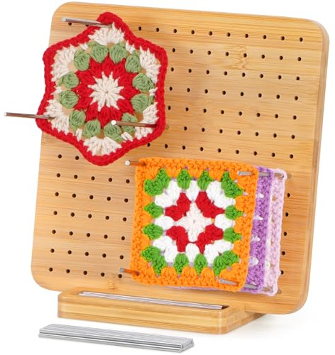Lifewit 20cm Bloqueador de Granny Square con 20 Pines, Tabla Bloqueo de Bambú para Crochet Blocking, Almohadilla de Bloqueo para Tejer, Accesorios Kit Regalos para Máquina Ganchillo Ganchillo