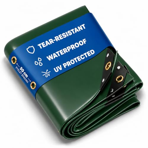 UMBRELLA® Telo di copertura 650 g/m² 4x5 m (20 m²) Verde – telo in tessuto PVC antistrappo, 100% impermeabile e resistente ai raggi UV, occhielli in ottone – per camion, legna, piscina e giardino