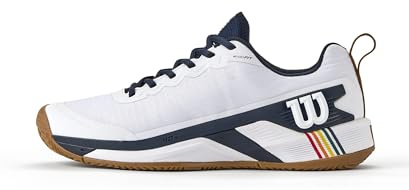 Wilson Rush Pro 4.5 Clay Herren-Tennisschuhe, Atmungsaktives Mesh, Außergewöhnliche Unterstützung und Abriebfestigkeit, Leichte Dämpfung, Weiß/Navy Blazer/Gum1a, Größe 13,5