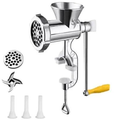 Molinillo manual de carne de acero inoxidable, manivela de mano, picadora de carne, salchichas, salchichas, soporte de mesa y cortador de verduras