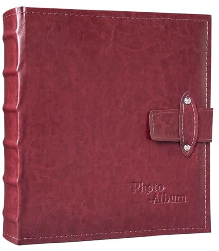 SONXUACU Album Album Fotografico da 7 Pollici con 200 Tasche scrivibili in Pelle PU con Superficie Album Fotografico con Inserto ordinario for la Raccolta di Foto Album di Laurea(Wine Red)
