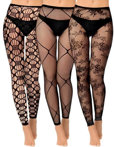 Makoto Nobu 3 Paires Collants sans Pieds en Résille, Collant Femme Fantaisie, Taille Haute en Résille Leggings pour Femme, Noir, Cosplay Halloween