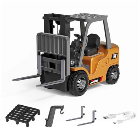 Torquino 1/64 Scale Mini RC Truck, 2.4G Alloy RC Gabelstapler mit Wireless Controller, Cargo Haken, Gabeln und Palette, Ferngesteuertes Fahrzeug Geschenk für Erwachsene (RTF)