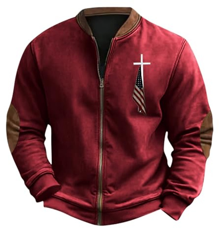 GOKKILRW Mens American Flag Sweatshirt Jackets Zip Up Faith Cross Christian Patriotic Graphic Athletic Coats Believe Religious Sports Tops Lightweight Outwear Vintage USA Tactical Bomber Jacket XL