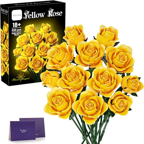 Jurair Ensemble de Construction de Bouquet de Roses pour Adultes, Cadeaux de pour Femmes, Épouses, Petites Amies, Collection Botanique Florale à Construire pour la Maison ou Le Bureau 530Pcs