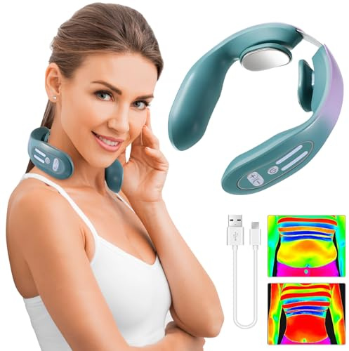 Veemoon Massaggiatore per Collo Intelligente USB Massaggiatore Linfatico Agopunti Dispositivo Portatile per Massaggio e Rilassamento Cervicale Design Ergonomico Sfumatura Blu