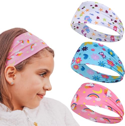 JYSNOW Bandeaux Large Cheveux Fille Headband, 3 Pièces Accessoires de Cheveux pour Filles et Enfants, Vintage Yoga Sport Course Headband, Résistant Et Respirant Vert Rose Blanc (Stil 1)