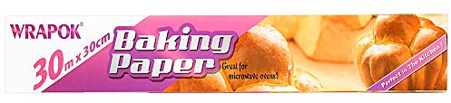 WRAPOK 1 x Baking Parchment Paper Roll Greaseproof Cooking Sheets White Non-Stick Pre-Cut Liners for Kitchen Home, 30 cm x 30 m
