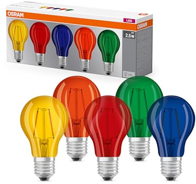 Osram LED Star Classic A Décor Color Box, in Kolbenform mit E27-Sockel, Dekoratives Licht und Design, Ersetzt 15 - Watt, 5er-Pack