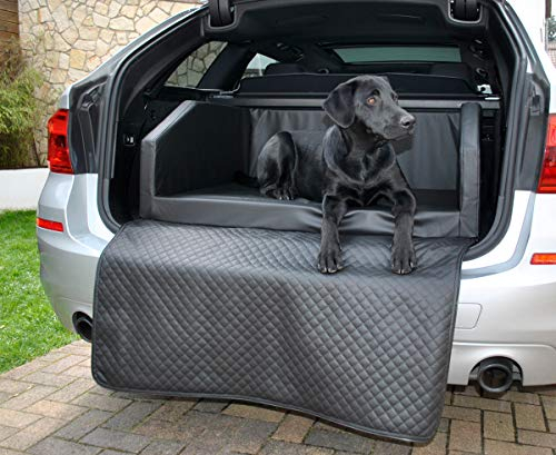 Mayaadi-Home Premium Hundebett - 90 x 70 x 38 cm | Hochwertiger Autositz für Deinen Hund | Autohundebett mit Schutzdecke, Kofferraum Bett aus Kunstleder | Travel Schwarz - S