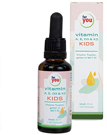 for you Vitamin A, E, D3 & K2 Tropfen für Kids - Vitamintropfen für Kinder ab 4 Jahren - 555 Portionen - Immunsystem Vitamine für Kinder vegan, geschmacksneutral, ohne Zusätze - Kindervitamine
