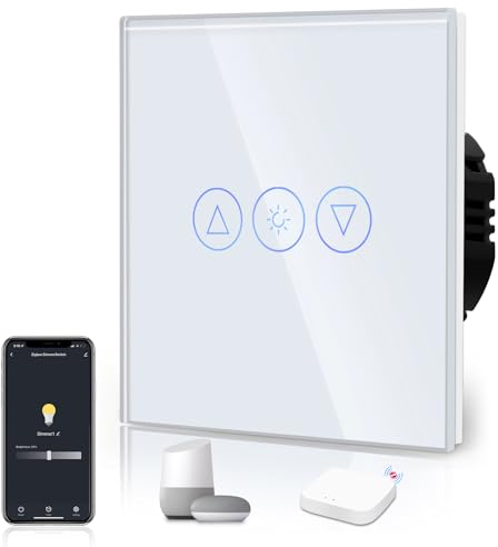 BSEED Smart ZigBee Dimmer Schalter Unterputz Dimmerschalter mit Berührungssensor Glaspanel 2.4GHz WiFi Wandschalter (Hub Erforderlich)Kompatibel mit Alexa/Google Home/Tuya/Smart Life 1 Fach 1 Weg Weiß