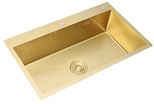 Gold Square Sink Kitchen Stainless Steel Sink Washbasin, Single Tank Undercounter, Overcounter Basin Multi-Size Thickened Sink(53 * 43cm)
